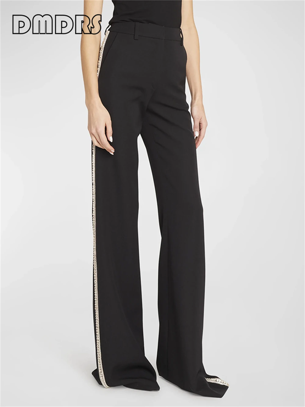 DMDRS | Luxury Diamonds Women's 2 Pieces Suit Set Double Breasted Blazer With Long Flare Pants Prom Outfit Party Fashion Outfit