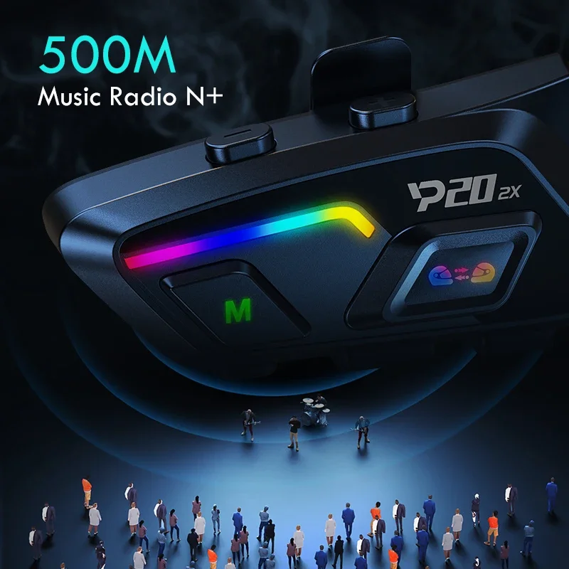 Kebidumei P20 2x Wireless Bluetooth6.0 Motorcycle Helmet Intercom Headset Waterproof 500 M Intercomunicador Speaker_voghion.com