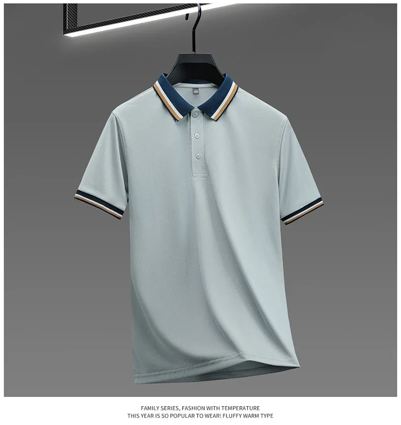 2025 Fashionable Men's Short Sleeved Polo Shirt with Summer Collar and Striped Design, Boutique Top, Casual Business T-shirt 18 Sc855c7f6e0b248dc82df1bba312712f8E
