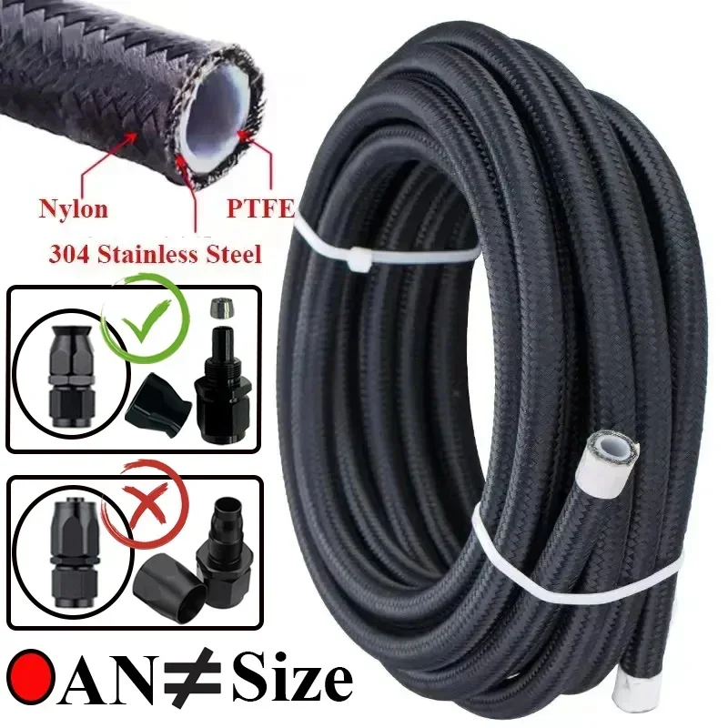 1M/2M/3M/5M AN3-AN10 Universal E85 Fuel Hose Oil Gas Cooler Line Pipe Tube Inside PTFE Nylon Stainless Steel Braided