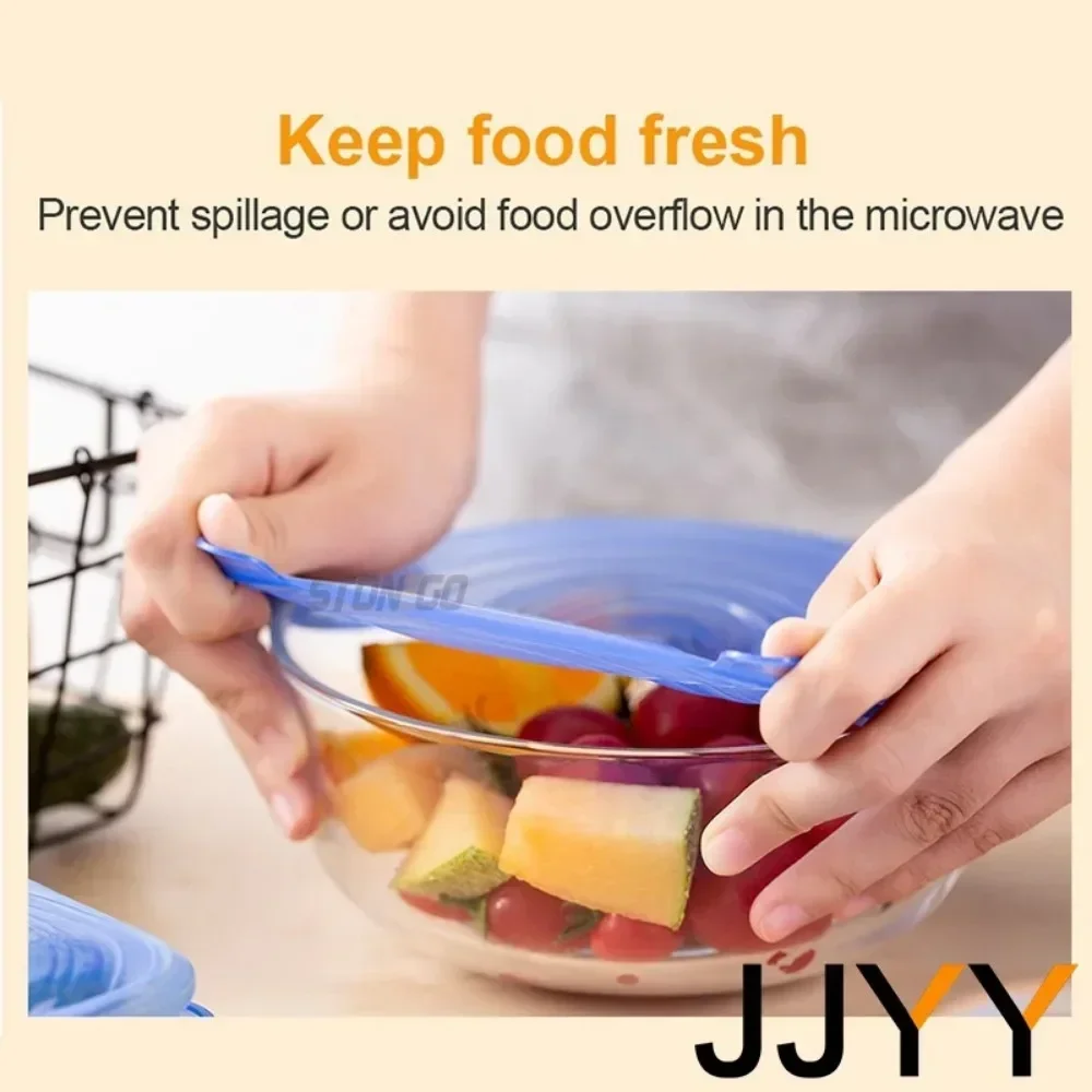 6 Pcs Multifunctional Stretchable Silicone Cling Cover for Fruit & Vegetable Seal Refrigerator & Microwave