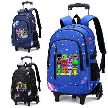 2025 Gioco Sprunki Zaino trolley 2 in 1 Borsa cielo stellato Laptop impermeabile di grande capacità Può salire le scale Borsa per il ritorno a scuola 1