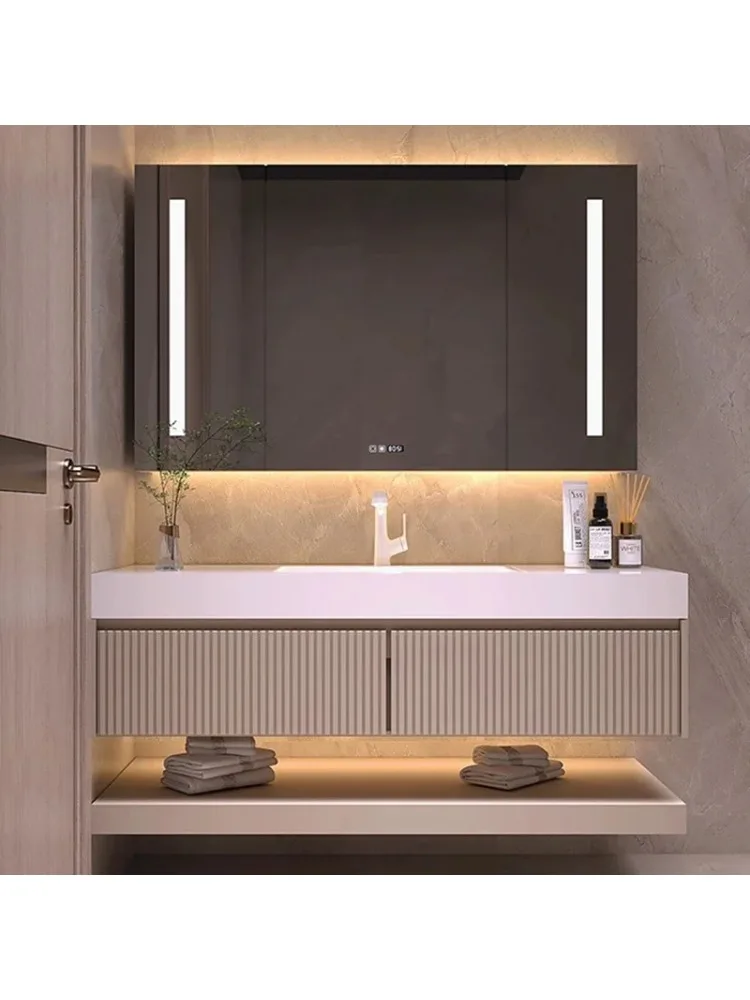 Cream Style Bathroom Cabinets Wall-mounted Design Large Capacity Storage Mirror Cabinets Shelves Furniture Bagno FYBC