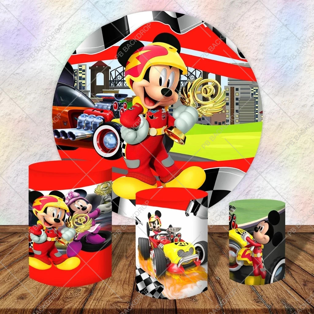 Mickey and The Roadster Racers Round Background for Photography Black ...