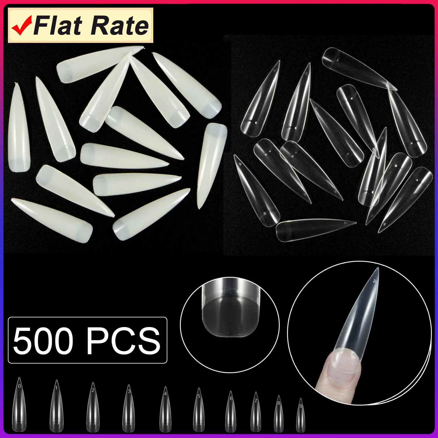 500 Pieces False Nail Tips Extra Long XL Stelitto Fake Nail Tips Half Cover Nail Manicure Set