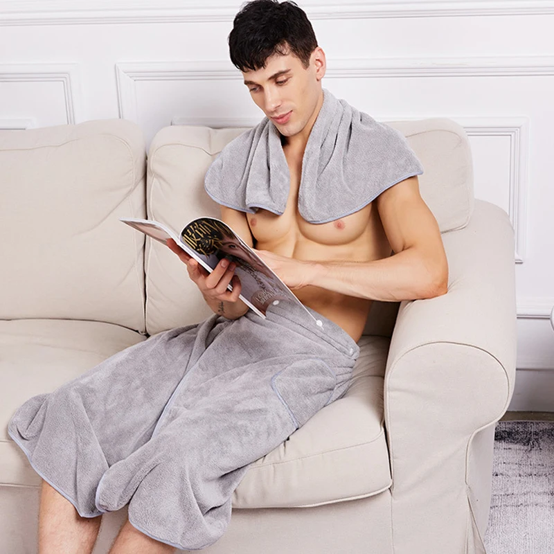 Button Bath Towel Men Wearable Absorbent and Quick Drying Wearable Bathrobe adult absorbent beach towels
