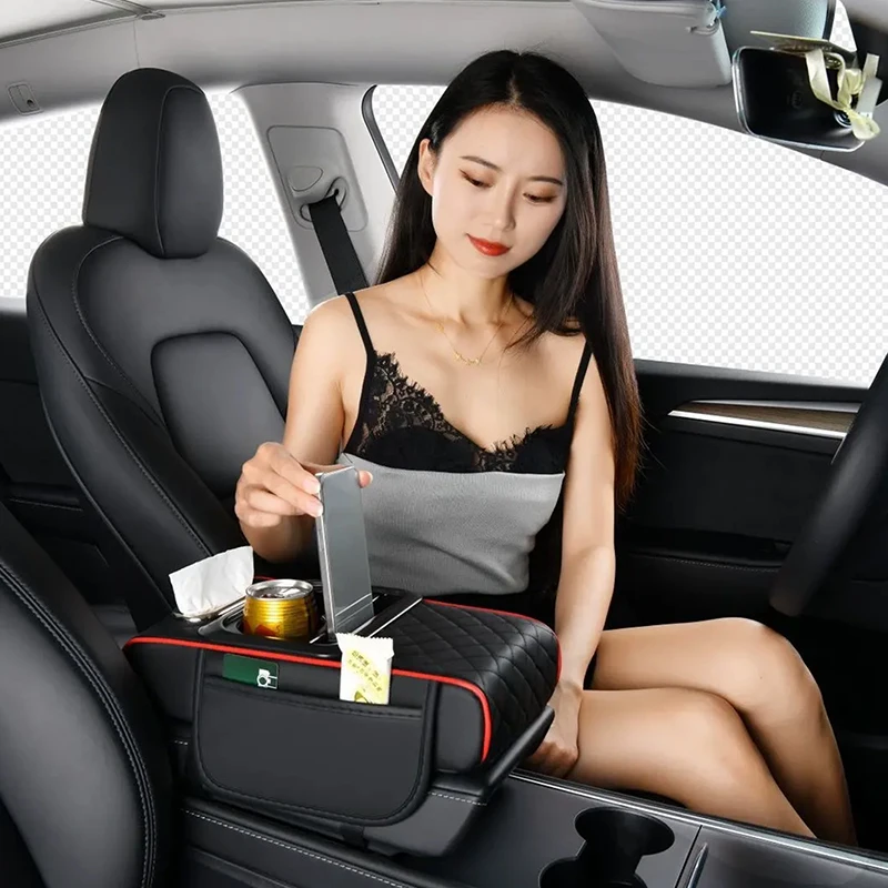 Car Armrest Storage Box, Car Center Console Organizer, Armrest Heightening Cushion With Cup Holder Armrest Storage Organizer Box 3