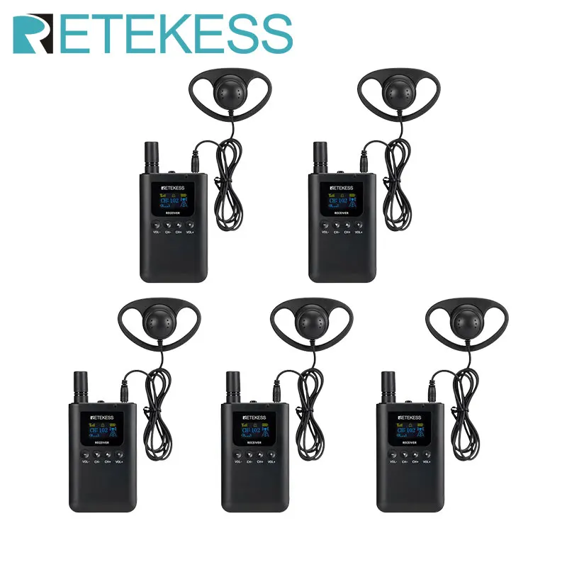 Retekess 무선 라디오 통신 시스템, TT125 투어 가이드 시스템, 훈련 견학 회의 교회 공장용 수신기 5 개