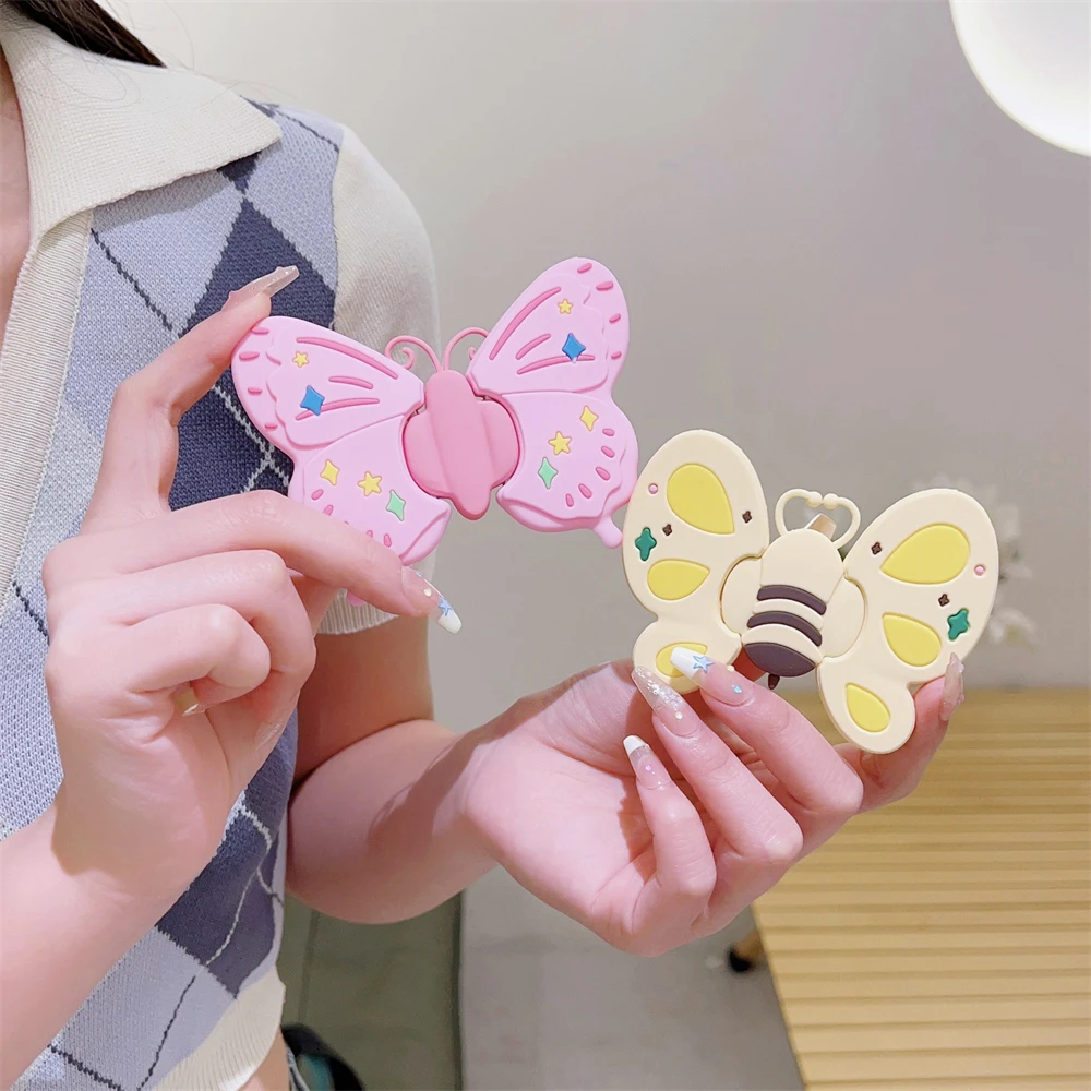 휴대폰용 귀여운 실리콘 나비 꿀벌 거치대, 범용 책상 브래킷, 접착 스티커, 텔레스코픽 슬링 걸이 핸들 그립 스탠드, 3D