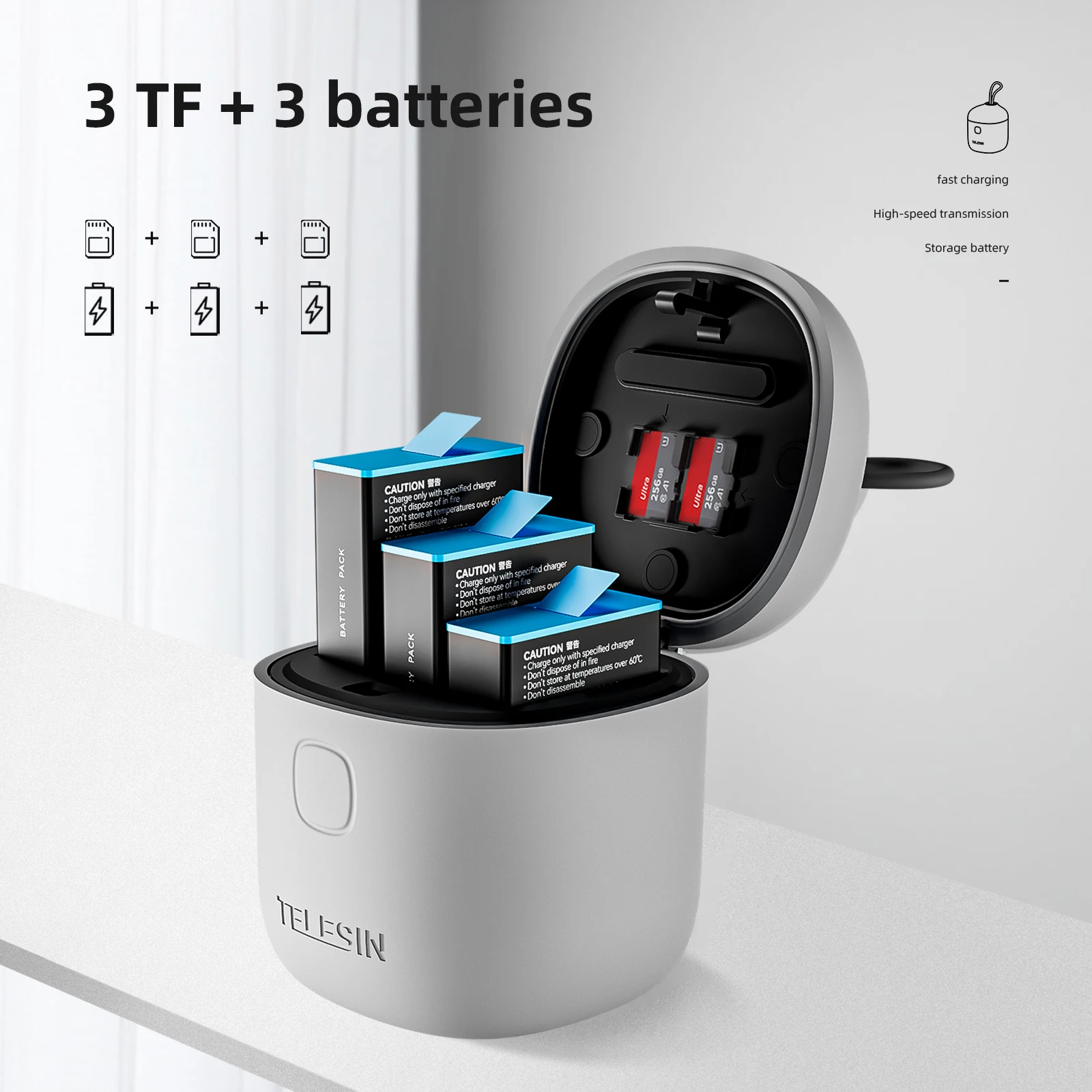 TELESIN 고프로 히어로 9 10 11 12 용 1750mAh 배터리, 3 슬롯 실리콘, 낙하 방지, 방수 충전 박스, TF 카드 리더기 포함 TELESIN 고프로 히어로 9 10 11 12 용 1750mAh 배터리, 3 슬롯 실리콘, 낙하 방지, 방수 충전 박스, TF 카드 리더기 포함