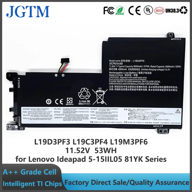 

JGTM L19C3PF5 L19D3PF3 L19C3PF4 L19M3PF6 L19L4PF1 Laptop battery for Lenovo Ideapad 5-15IIL05 81YK 5-15ARE05 81YQ Series