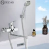Chrome Long Spout Bathtub Shower Faucet Wall Mounted Hot Cold Mixer Swivel Tub Spout Bath Tap 2-ways Water Outlet Crane 30cm 1