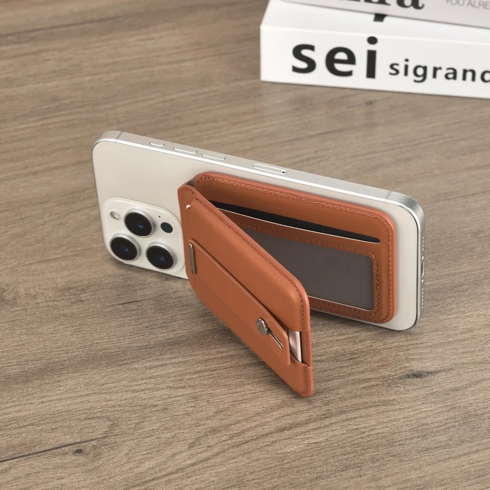 Premium Magnetic Leather Wallet with Anti-Lost Tracking and Kickstand Functionality
