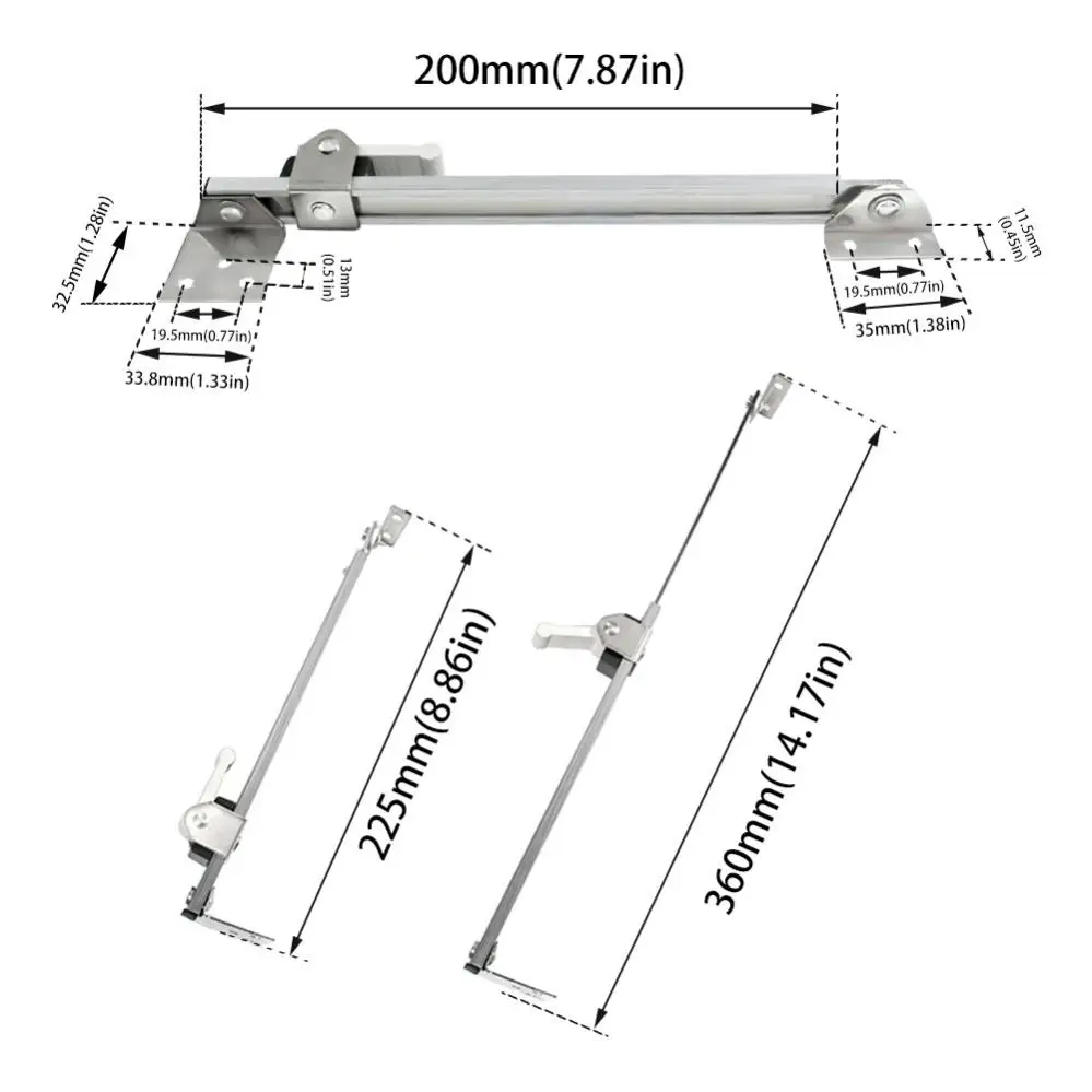 Silver Stainless Steel Practical Folding Angle Type Telescopic Window Restrictor for Doors / Windows