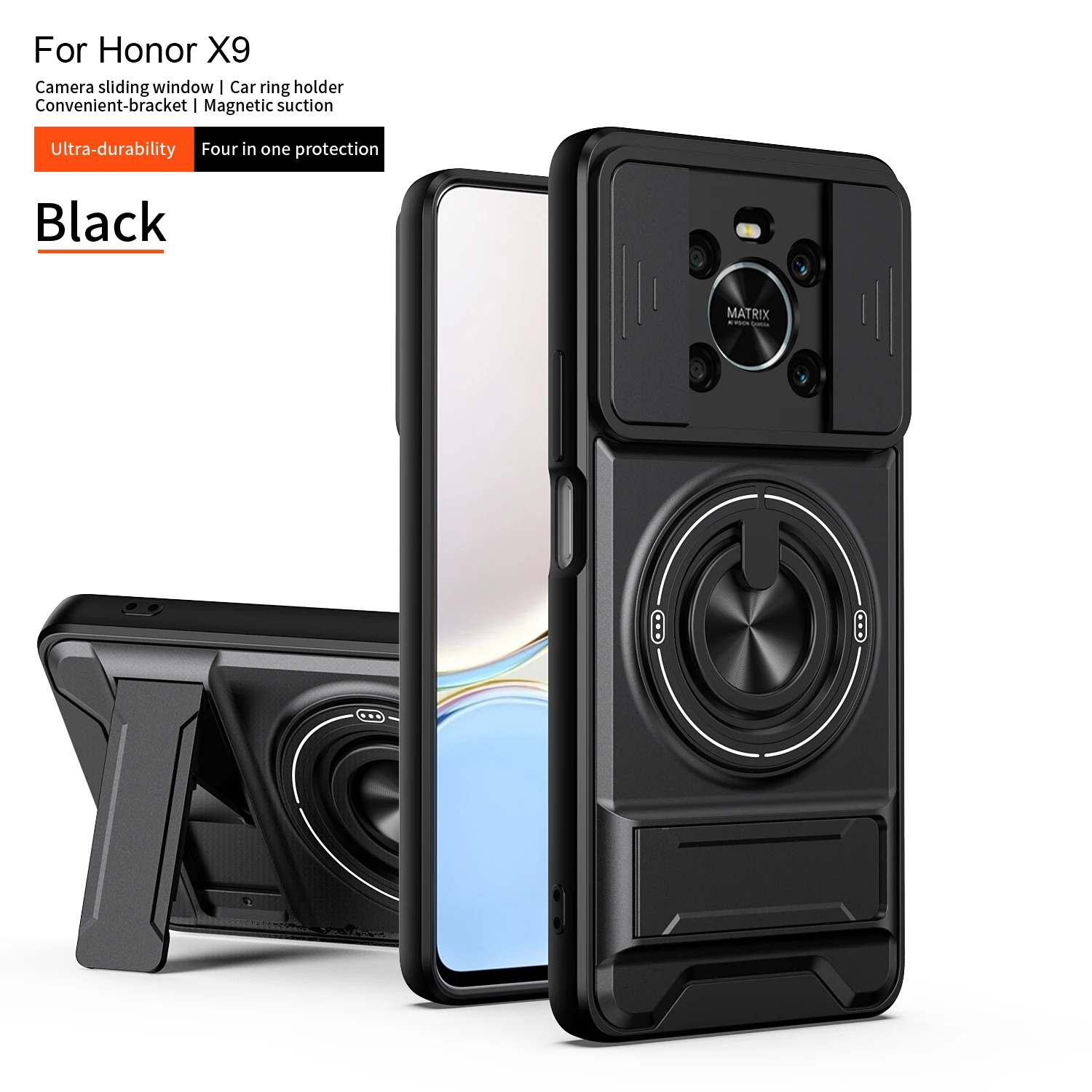 Shockproof Phone Case with Sliding Camera Cover and Built-in Kickstand