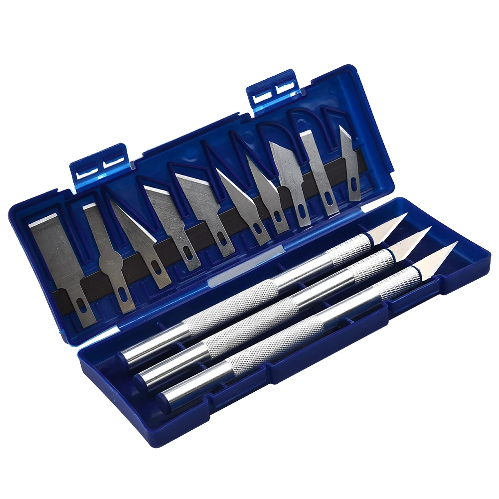 Blue Exacto Knife Set 10 Blade For Paper Craft Pen Hobby Cutter