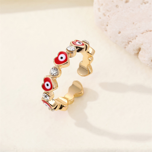 Turkish Evil Eye Ring For Women Open Rainbow Crystal Enamel Heart Beads Finger Couple Jewelry Party Girls Fashion Gifts