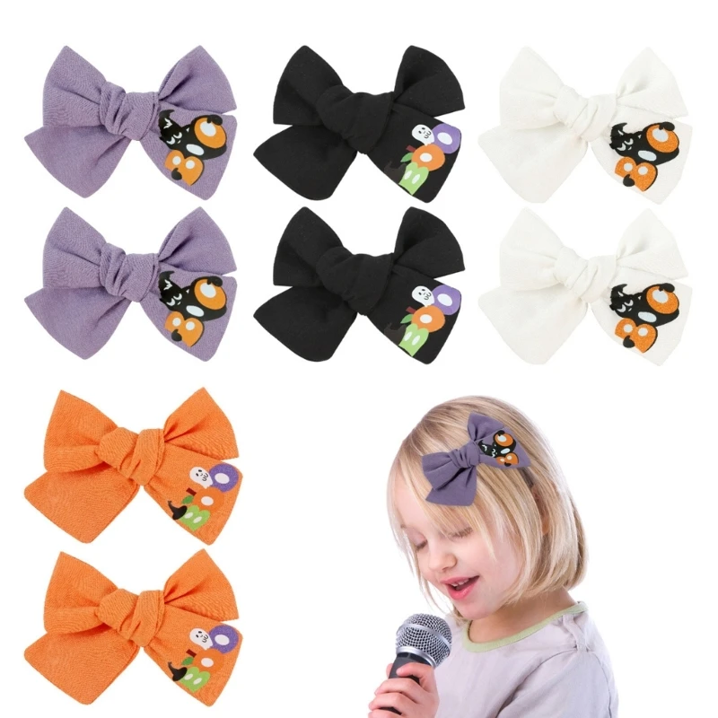 

2Pcs/set Halloween Embroidered Bow Hairpin For Baby Girl Toddler Bowknote Hairclip Barrettes Child Hair Accessories