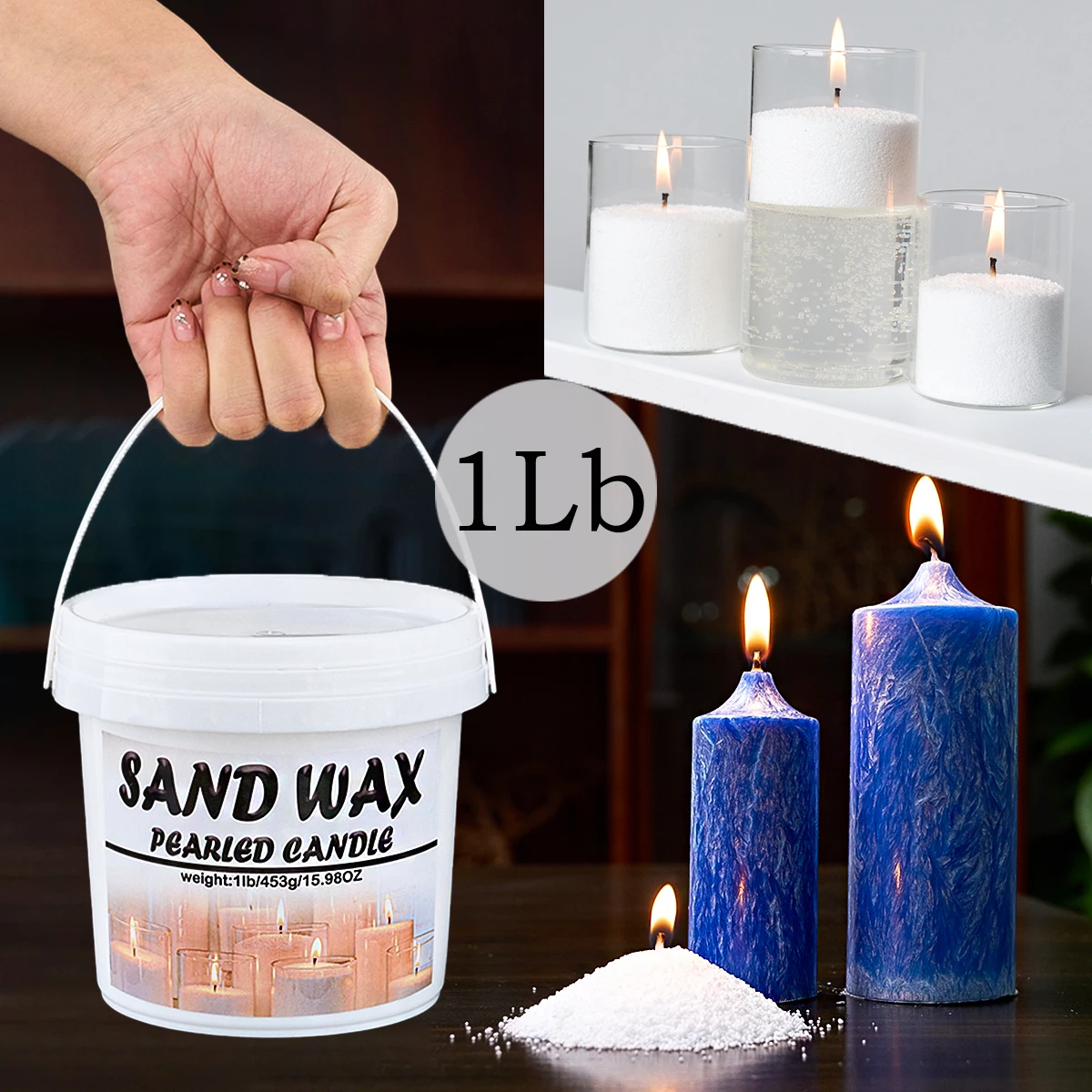 1Lb/453G Sand Wax Ice Flower Wax Pearl Barrels DIY Sand Painting Making Tools 50 Wicks Safe Odorless candle making wax