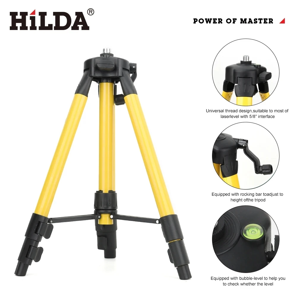1.2M/1.5M 5/8 Inch Adjustable Height Thick Ferroalloy Tripod Laser Level Stand Base for Self Leveling