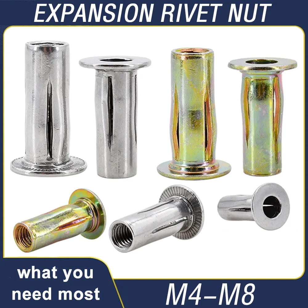 금속 리벳 너트 플랫 헤드 고정 나사 인서트 너트, 금속 가공 패널 잠금 클램프 확장 리브너트, M4 M5 M6 M8 슬롯 꽃잎