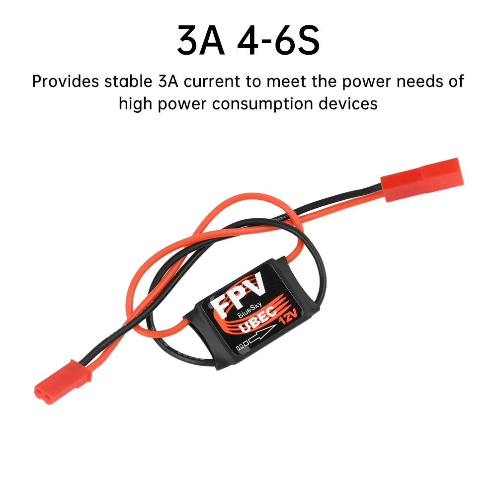 Module UBEC 3A 2-6S montrant les soudures et composants électroniques pour drone RC.
