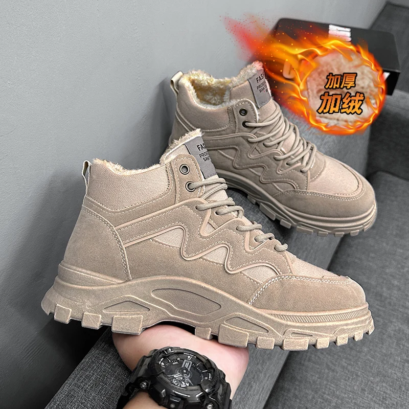 

New Men Winter Fashion Plush Shoes Snow Boots Male Casual Outdoor Sneakers Lace Up Warm Shoes Non Slip Ankle Male Snow Boots