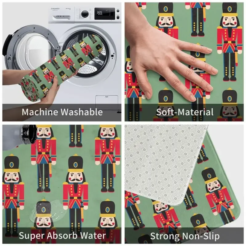 Nutcracker Doll Front Door Mat Anti-Slip Absorbent Cartoon Christmas Soldier Toy Doormat Kitchen Balcony Rug Entrance Carpet