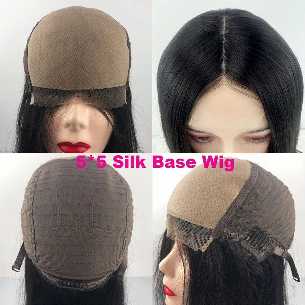 Human Hair Wig Short Human Hair Bob Wig Skin Base 5*5 Silk Top Closure Wig Free Part Malaysian Remy Hair Lace Front Free Part Natural Balck