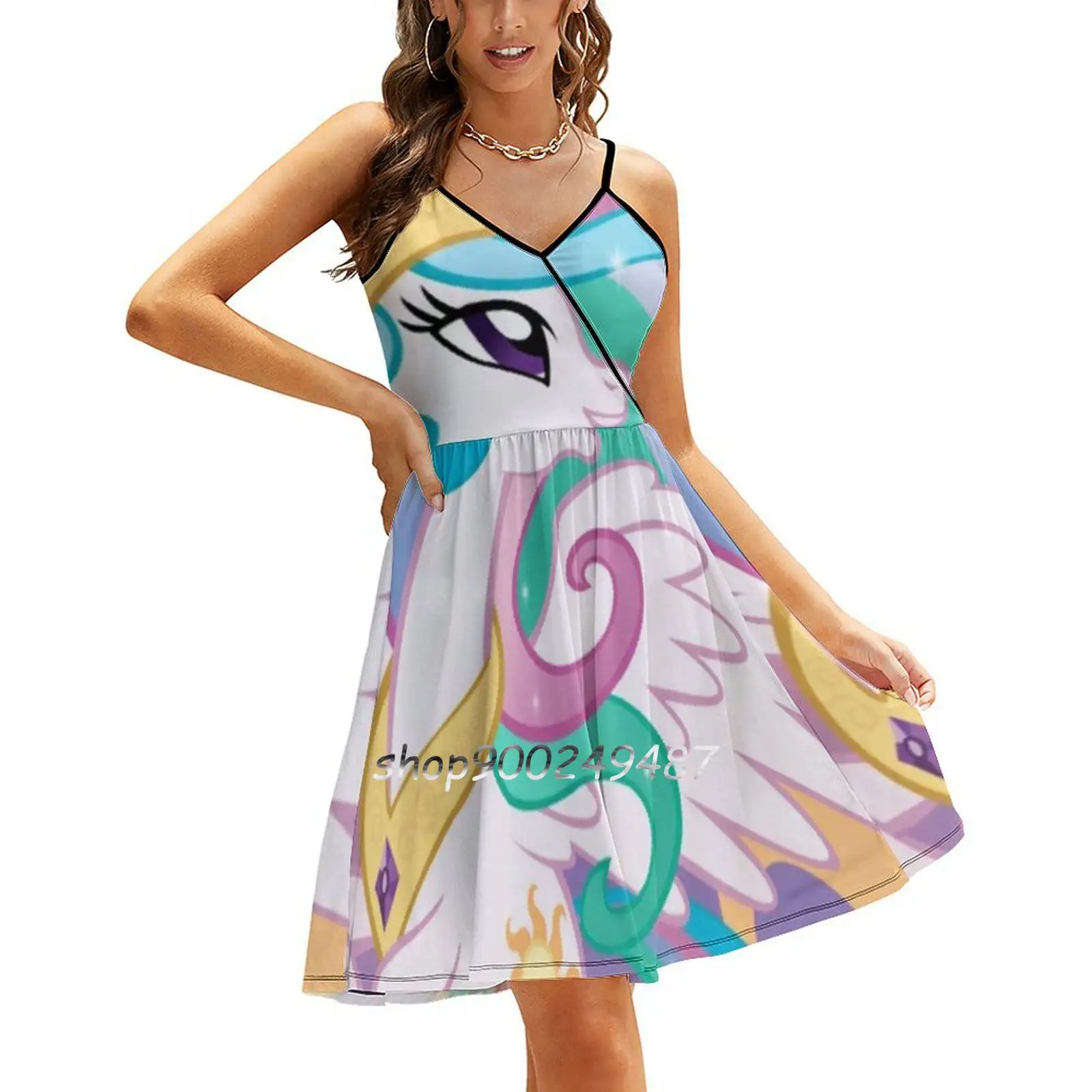Princess Celestia Sweet Summer Casual Sling Dresses Korean Women Sexy Sundress Celestia Princess Pony Little Horse Unicorn
