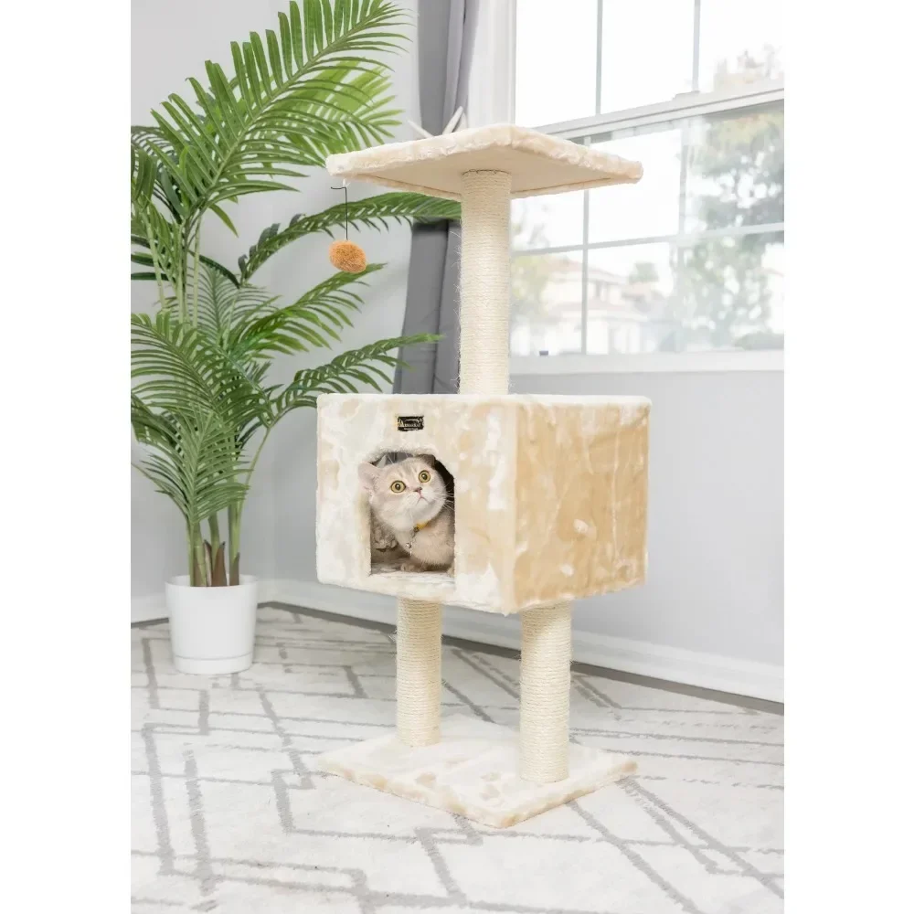 

Real Wood Classic Cat Tree Model A4201, 42 Inch Beige Cat Condo Cat Furniture