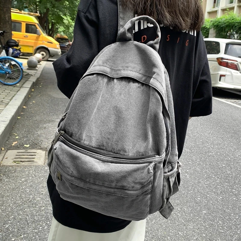 New Gray Denim Backpack Women's Leisure Travel Outing Shoulder Bag Female Fashion Schoolbags Suitable For Boys And Girls Mochila