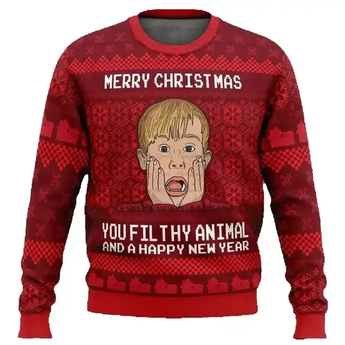 Merry Christmas alone at home Ugly Christmas sweater cartoon animation Men's pullover 2026 fashionable couple shirts Sweatshirt - Image 21
