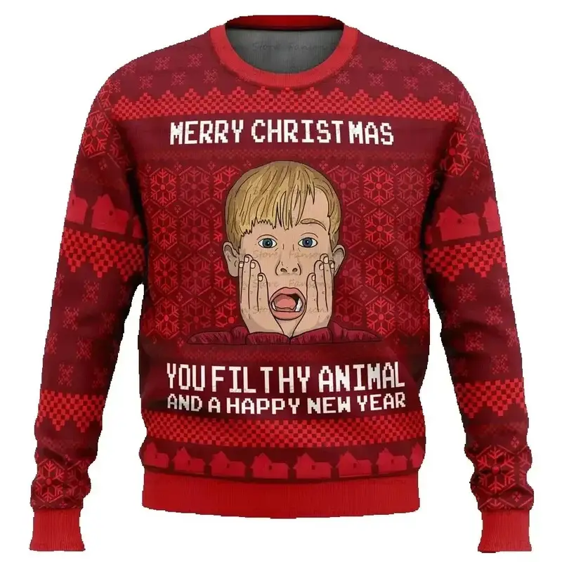 Merry Christmas alone at home Ugly Christmas sweater cartoon animation Men's pullover 2026 fashionable couple shirts Sweatshirt - Image 21