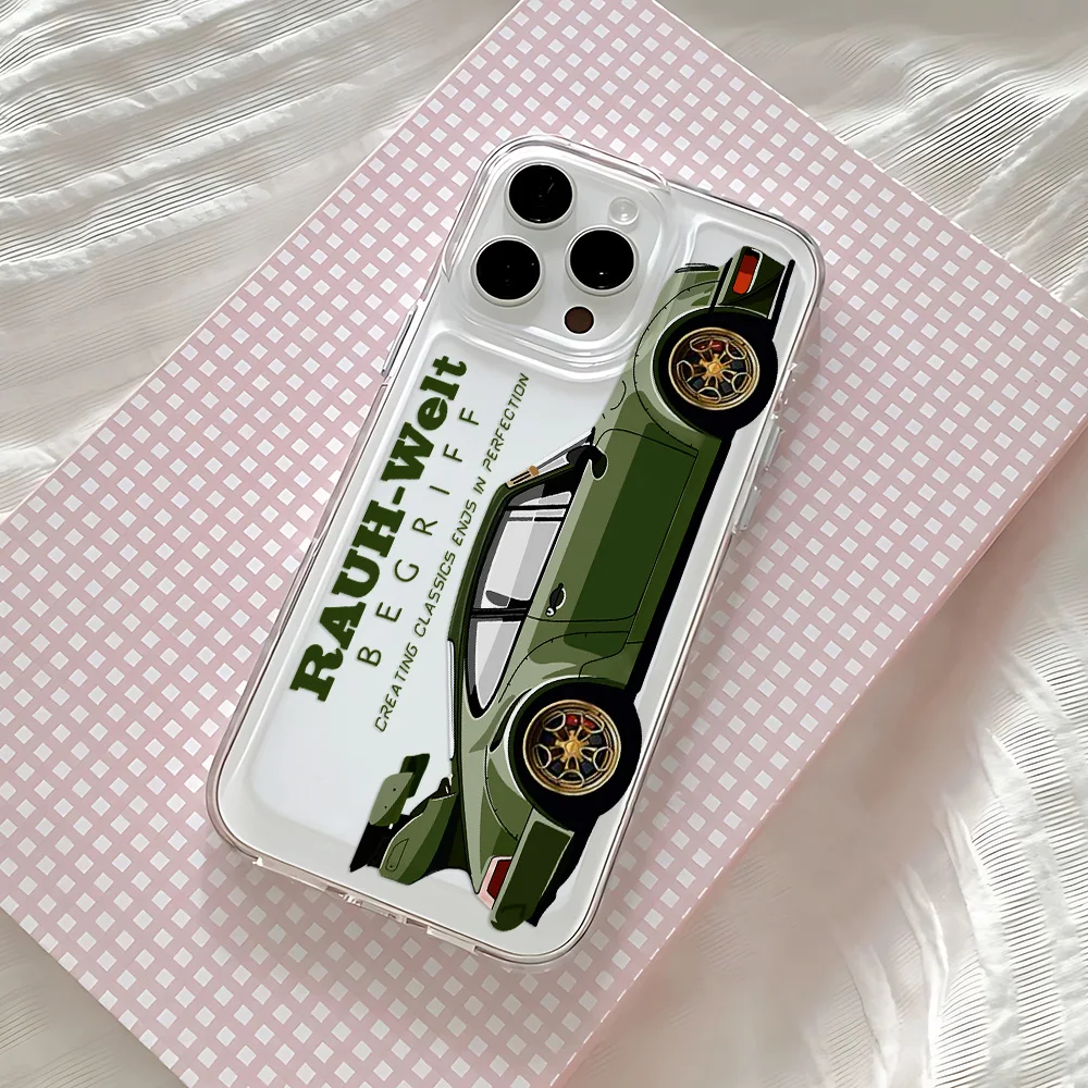 Mode JDM Auto Telefon Fall Für iPhone 16 16e 15 14 13 12 11 Mini Pro Max X XR XSMax 7 8 Plus Transparent Weiche TPU Zurück Abdeckung