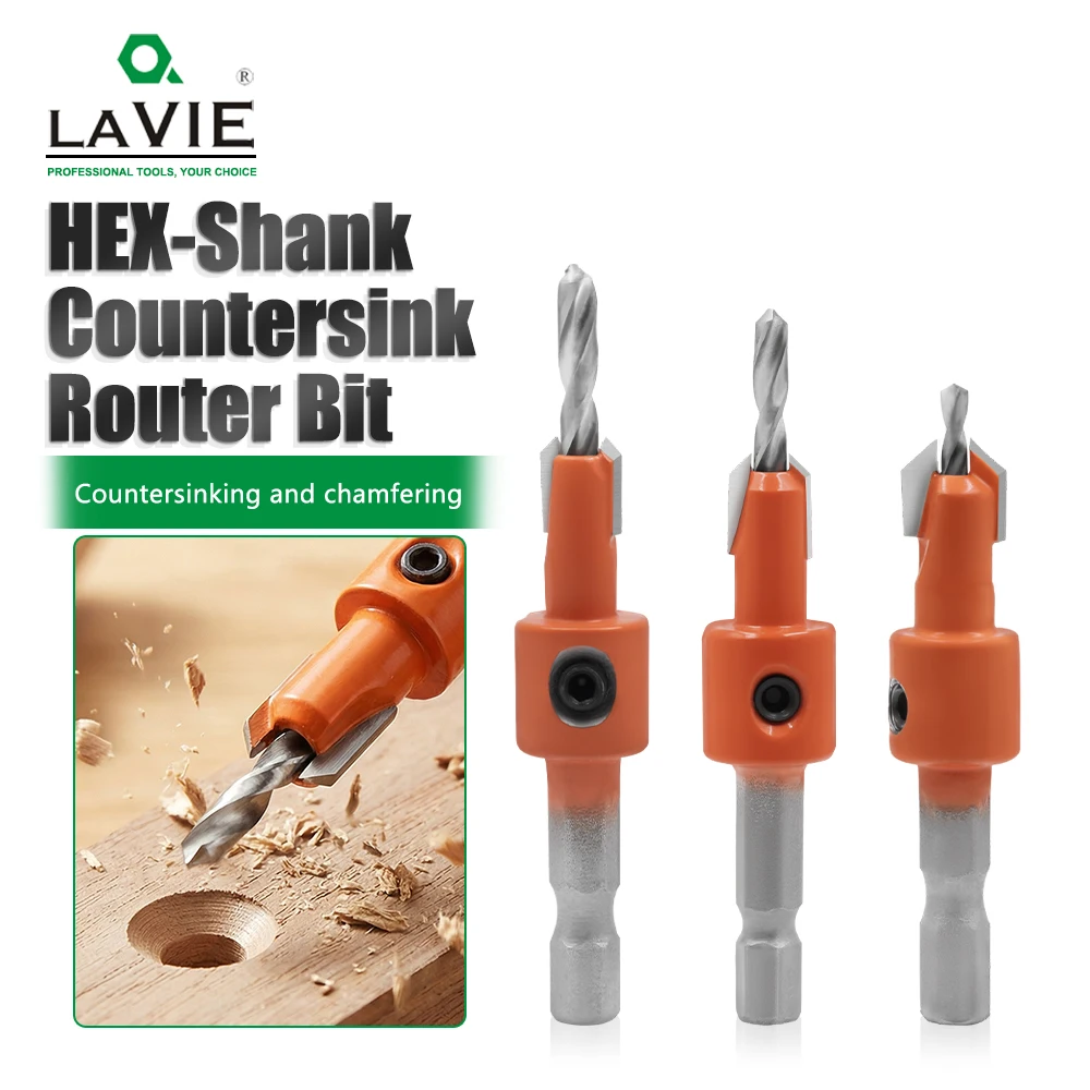 LAVIE 1 Stück 8 mm und 10 mm Senkbohrer mit Sechskantschaft, Fasenwerkzeug für die Holzbearbeitung, 1/4 Zoll Sechskantantrieb für Holz, MDF, Weichholz, CH339D