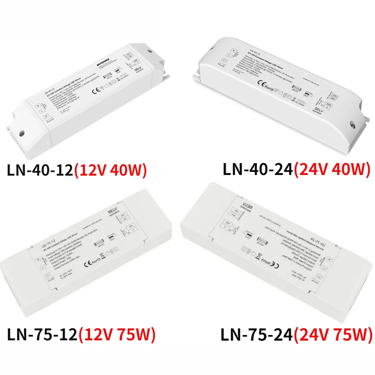 

SKYDANCE 1/0-10V Dimmable LED Driver 40W/75W 12V/24V PWM Constant Voltage AC Push-Dim Power Suppl For Single Color LED Strip