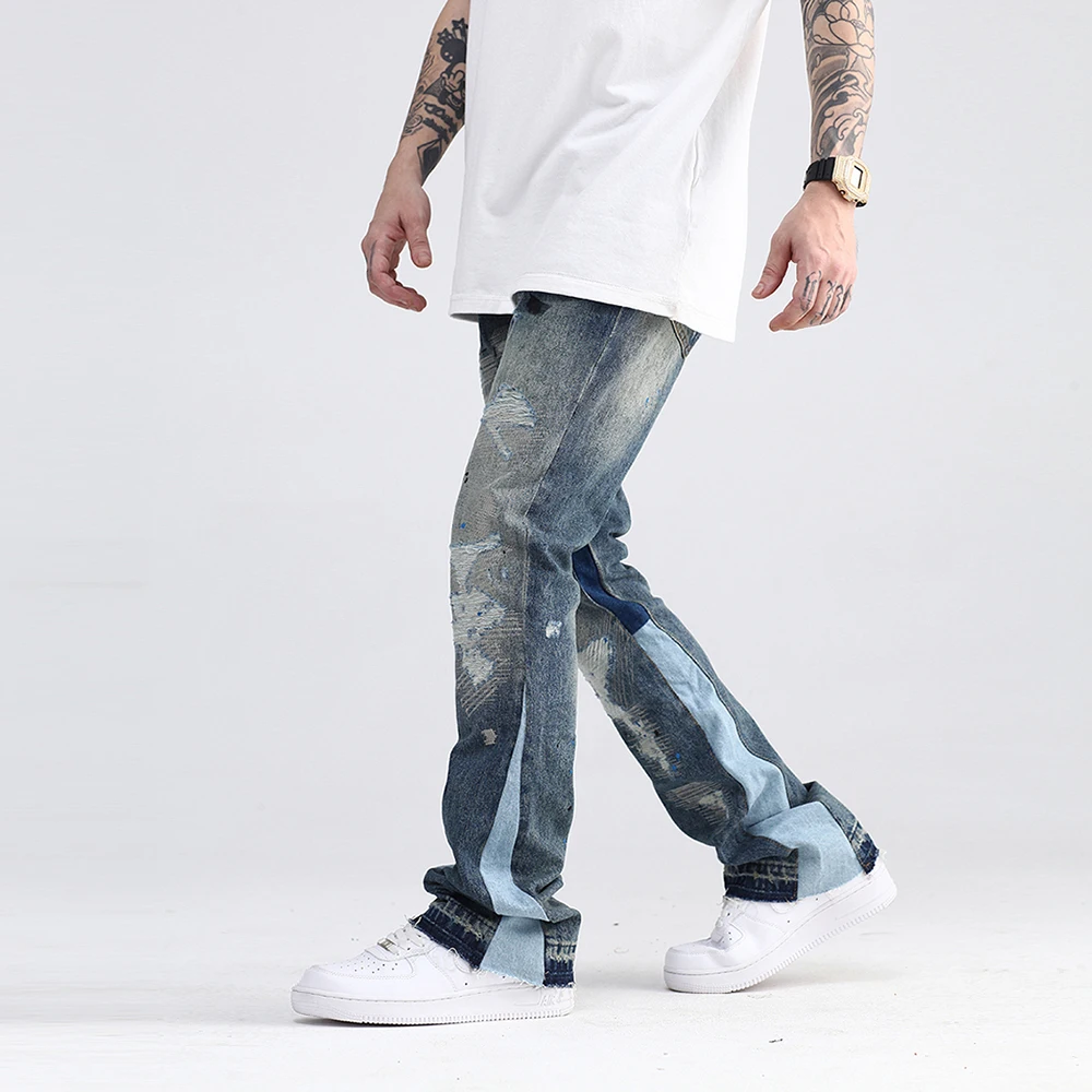 Men Jeans Mens Jeans Jeans Trousers Denim Trousers Washed Jeans Blue Speckle ink Washed Flared Jeans Man Slim Hip Hop Graffiti Ripped Denim Jean Men Streetwear Vintage Wide Leg Jeans Pants Y2k
