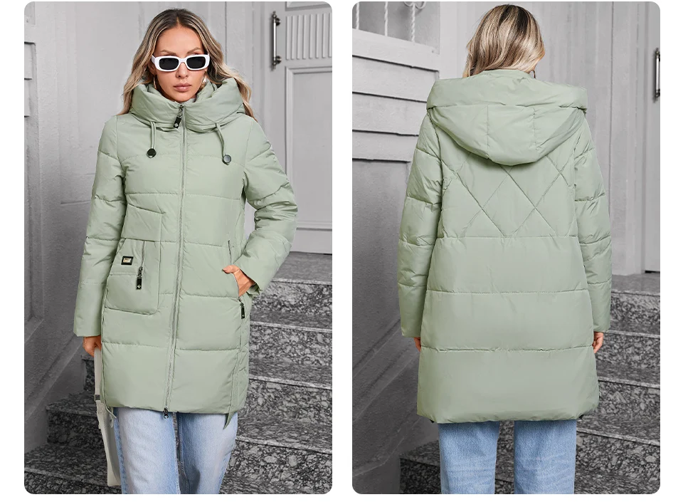 GASMAN 2024 Women Down Jacket Medium Classic zipper design Big Pocket Stand Collar Hooded Slim coat Women Parkas 83356