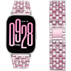 Elegant Stainless Steel Diamond Watchband - 22mm Women's Strap Bracelet for Redmi Watch 5 Lite (Pink gold 04)