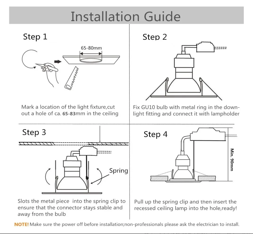 Description Picture 6 of item6PCSFactory Price Indoor Spotlight Fixtures GU10 MR16 Round Aluminum Allo Lamp Holder LED Downlight Housing Fitting Cut Out 70mm