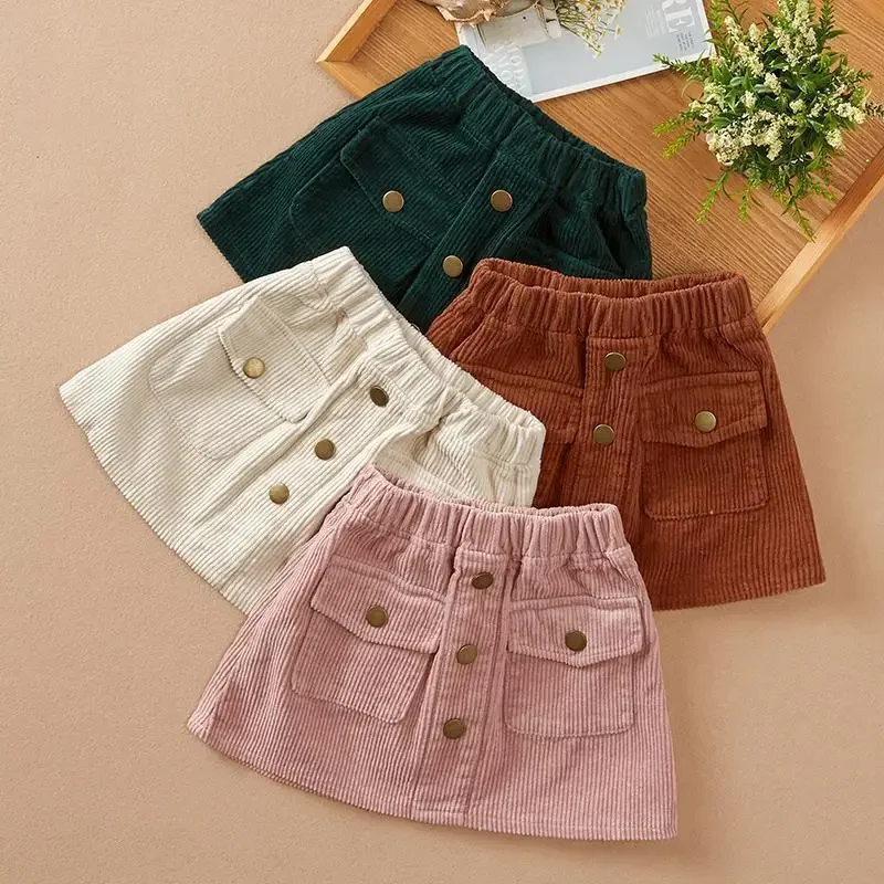 Girls Skirt Spring and Autumn New Girls Corduroy Korean Children Velvet Outer Wearing A-line Short Skirt