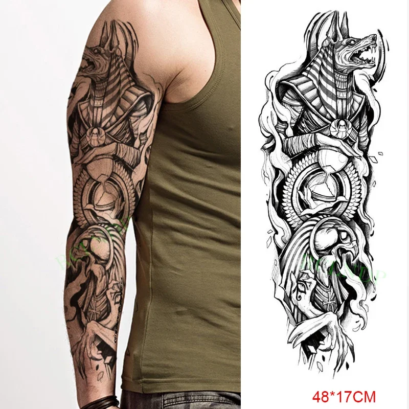 Waterproof Temporary Tattoo Sticker Anubis Ancient Egypt Greece Zeus Eye Full Arm Fake Tatto Flash Tatoo Sleeve for Men Women 3