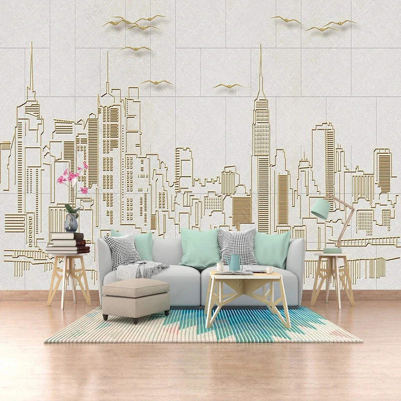 Custom 3D Photo Wallpaper Wall Painting Modern Simple Metal Relief Building Mural Living Room  Papel De Parede Home Décor Fresco milofi custom wallpaper mural marble nostalgia travel around the world poster earth classic building background wall