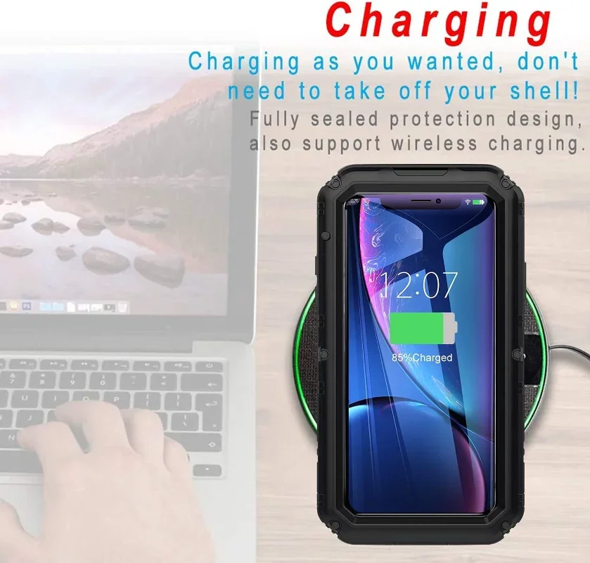 Heavy Duty Military Waterproof Metal Case for iPhone 14 13 12 11 Pro Max XS X XR 8 7 6s Plus Shockproof Dustproof Rugged Cover