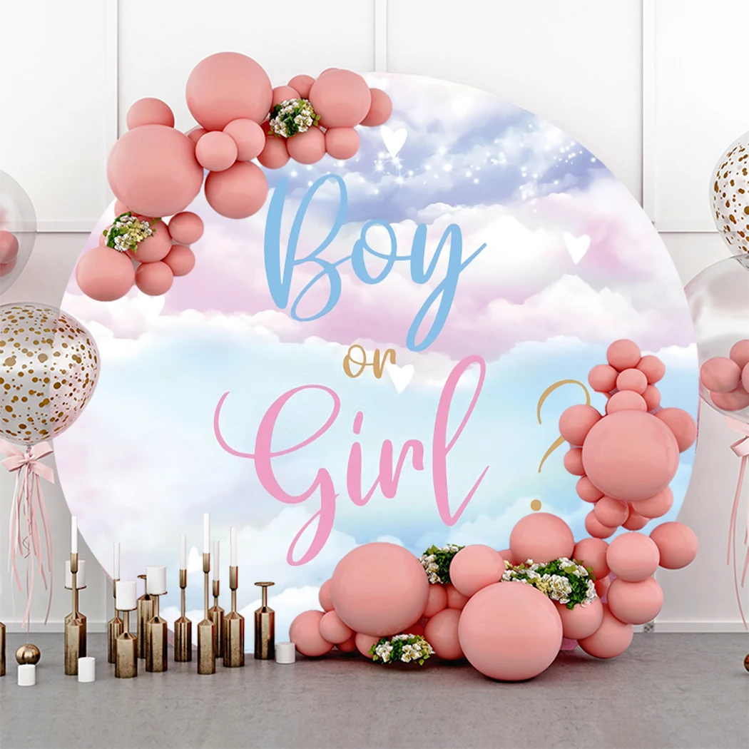 Photo Backdrop Newborn Gender Reveal Party Boy Or Girl Baby Shower Round Balloon Circle