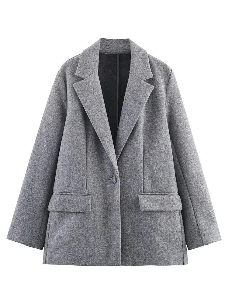 2025 Winter Women's Simple Casual French Blazer Coat Office Ladies Versatile Blended Long Sleeved Single Buckle Jackets Top