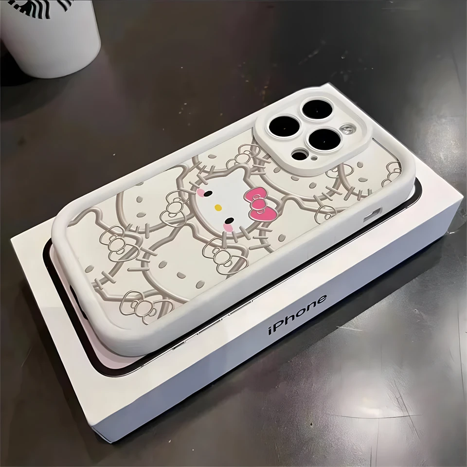 

Чехол для телефона Sanrio Ins Hello Kitty для iphone 15 14 13 11 12 Pro Max XR XS 7 8 Plus Y2k, жидкий Силиконовый противоударный чехол с полным покрытием