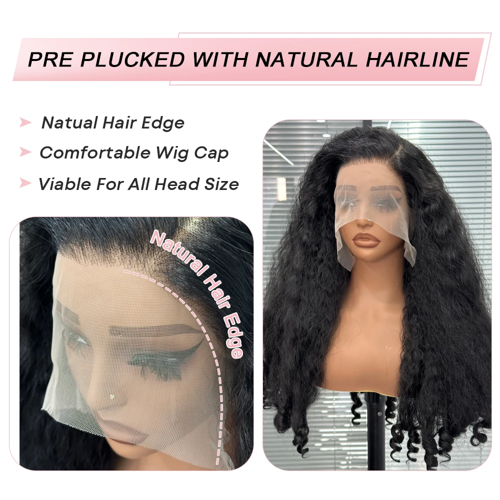 13X6 Kinky Straight Lace Front Wig Dark Brown Fluffy Kinky Straight with Bouncy Curly Ends Lace Frontal Hair Wigs for Black Wome 2