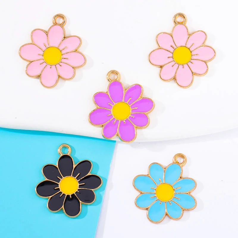 

20pcs Alloy Color Sunflower Daisy Cherry Blossom Women's Cute Pendants DIY Earrings Necklace Bracelet Charm Jewelry Accessories